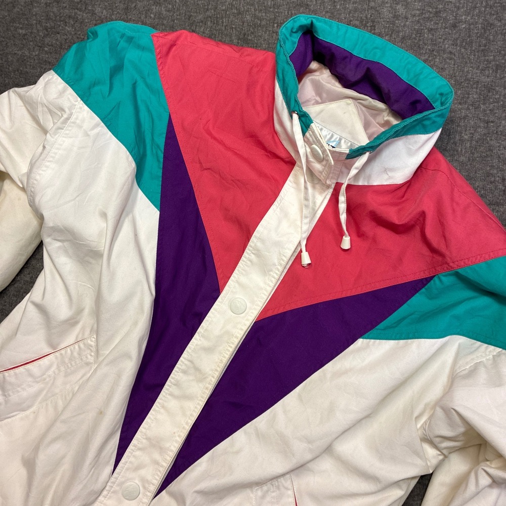Innovations by Izzi Windbreaker Jacket Womens Large White Colorblock Vintage 80s
